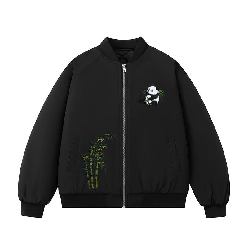 Mens High Street Vintage Embroidered Panda Floral Flight Jacket Loose Casual Baseball Coat Teens