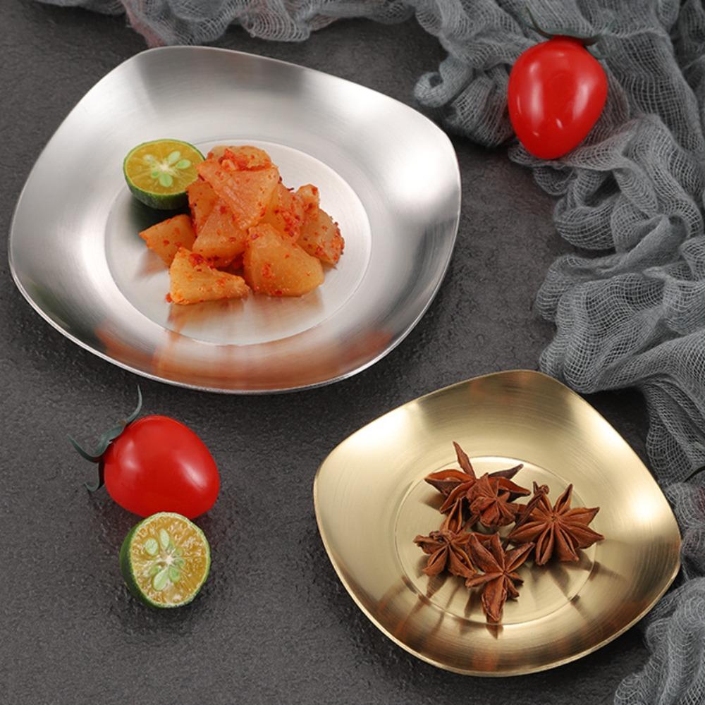 Square Stainless Steel Seasoning Dish  Korean Barbecue   Pickle Bone Dish Brushed Metal Mirror Plate Storage Tray