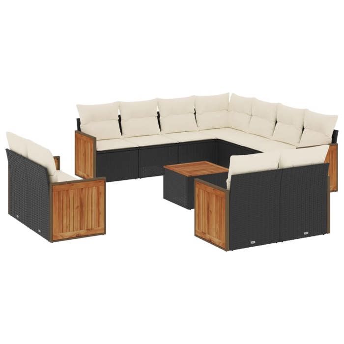 VidaXL Salon de Jardin avec Coussins 12 pcs, Canapés de Terrasse, Ensemble de Meubles de Patio, Mobilier d'Extérieur, Noir 3228184