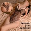 Sexy Leopard Print Deep V Lingerie Teddy for Women Hollow Out Snap Closure One Piece Bodysuit Roleplay Costume Temptation Outfit