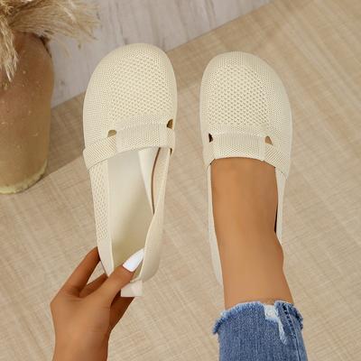 Frühling und Herbst Große Größe Fliegenstrick Atmungsaktiv Low-Top Einzelne Schuhe Damen Flacher Absatz Hohl Flachmündig Faul