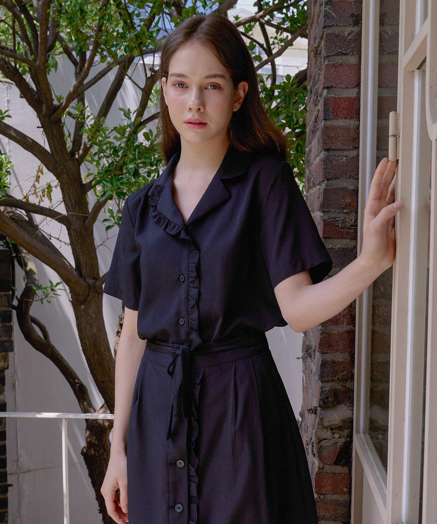 Bye Bye Seop Frill Pajama Shirt Black [T42] Black