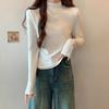 Long-sleeved bottoming shirt, T-shirt for women, half turtleneck, fishbone waist, layered inner layer, autumn and winter velvet warm top