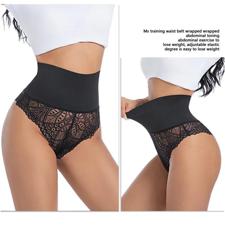 Women High Waist Tummy Control Underwear Lace Panties Female Pants Solid Color Transparent Intimates Slimming Shapewear Lingerie