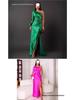New Women's One-Shoulder Raglan Sleeve Pleated Waist Slit Sexy Long Dress