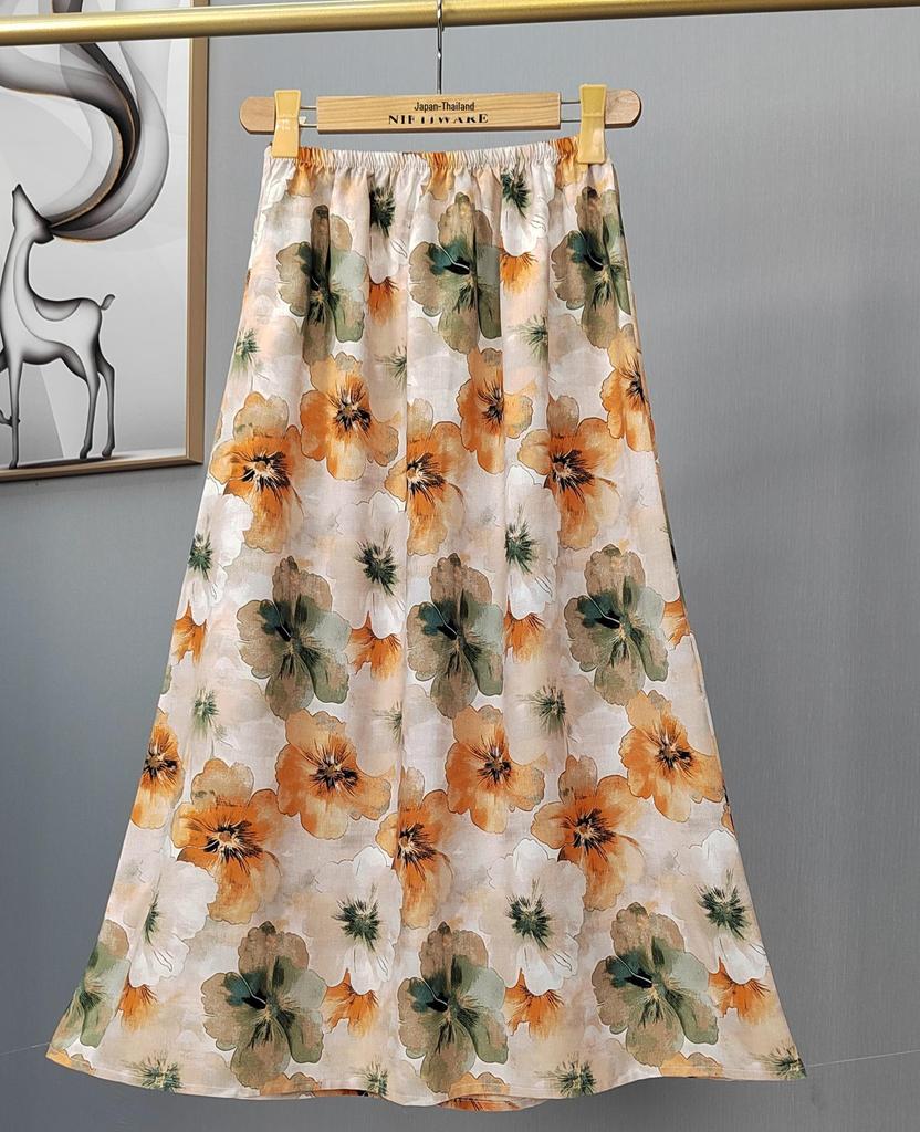 Γυναικεία καλοκαιρινή φαρδιά φούστα από βαμβακερή μεταξωτή - Plus μέγεθος, φιλική προς τη μητρότητα, Leisure Style Νοτιοανατολικής Ασίας