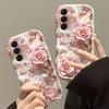 Phone Case For Samsung Galaxy S26 Ultra S25 S24 S22 S23 Plus FE A56 A55 A37 A36 A27 A26 A16 Pink Rose Flowers Cream Soft Cover