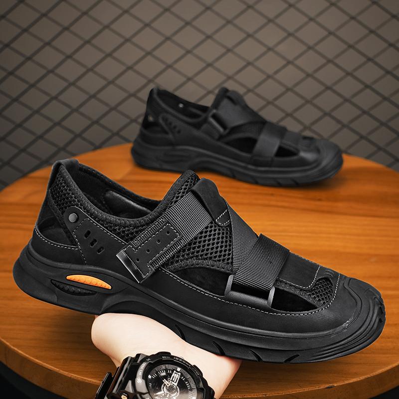 

Модные летние мужские сандалии, модные мужские тапочки из натуральной кожи, мужские пляжные сандалии-гладиаторы, мягкие, удобные, мужские туфли для ходьбы 10 чёрный