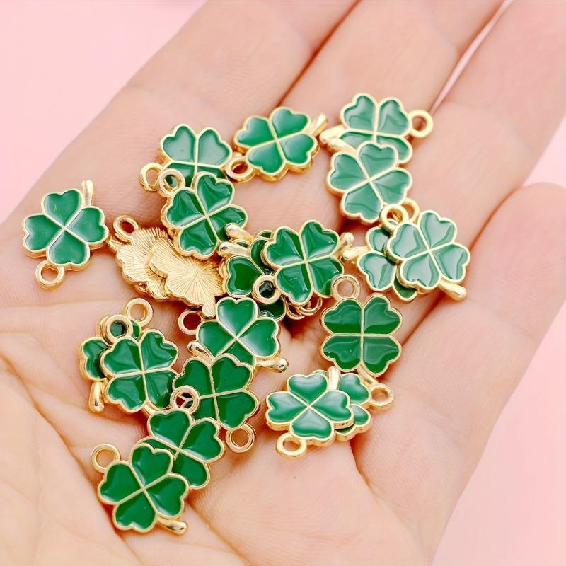 200 Golden-Tone Clover Charms with Glossy Green Enamel Four-Leaf Good Luck Pendants for Necklace Earring Bracelet Jewelry Making
