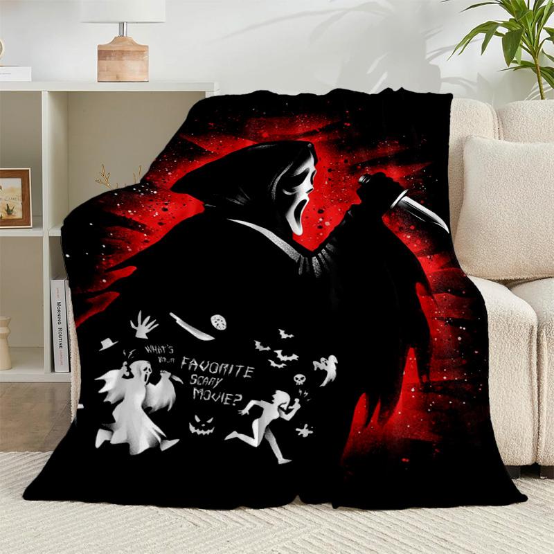 1PC Heartbeat Ghostface Of Horror Flannel Blanket Gift, Suitable for Both Men And Women, Soft Ideal for Beds And Sofa, Birthday Or Christmas Gift