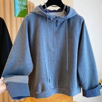 Sweatshirt for Women Cotton Oversize Hooded Fleece Thickened Loose Half Zipper Casual Pullover Long Sleeve Winter Sweatshirt Top