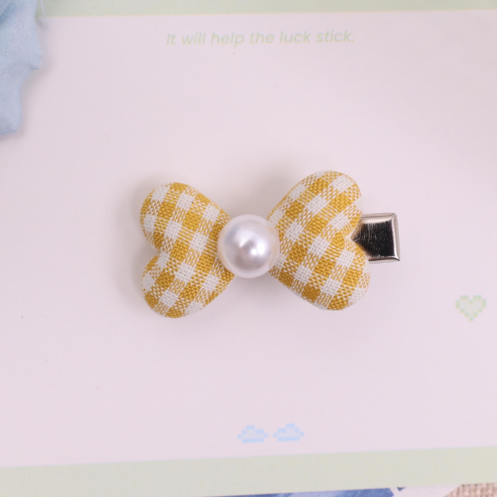 Korean Style Plaid Pearl Bow Hair Clips for Children - Side Bang Duckbill Clips