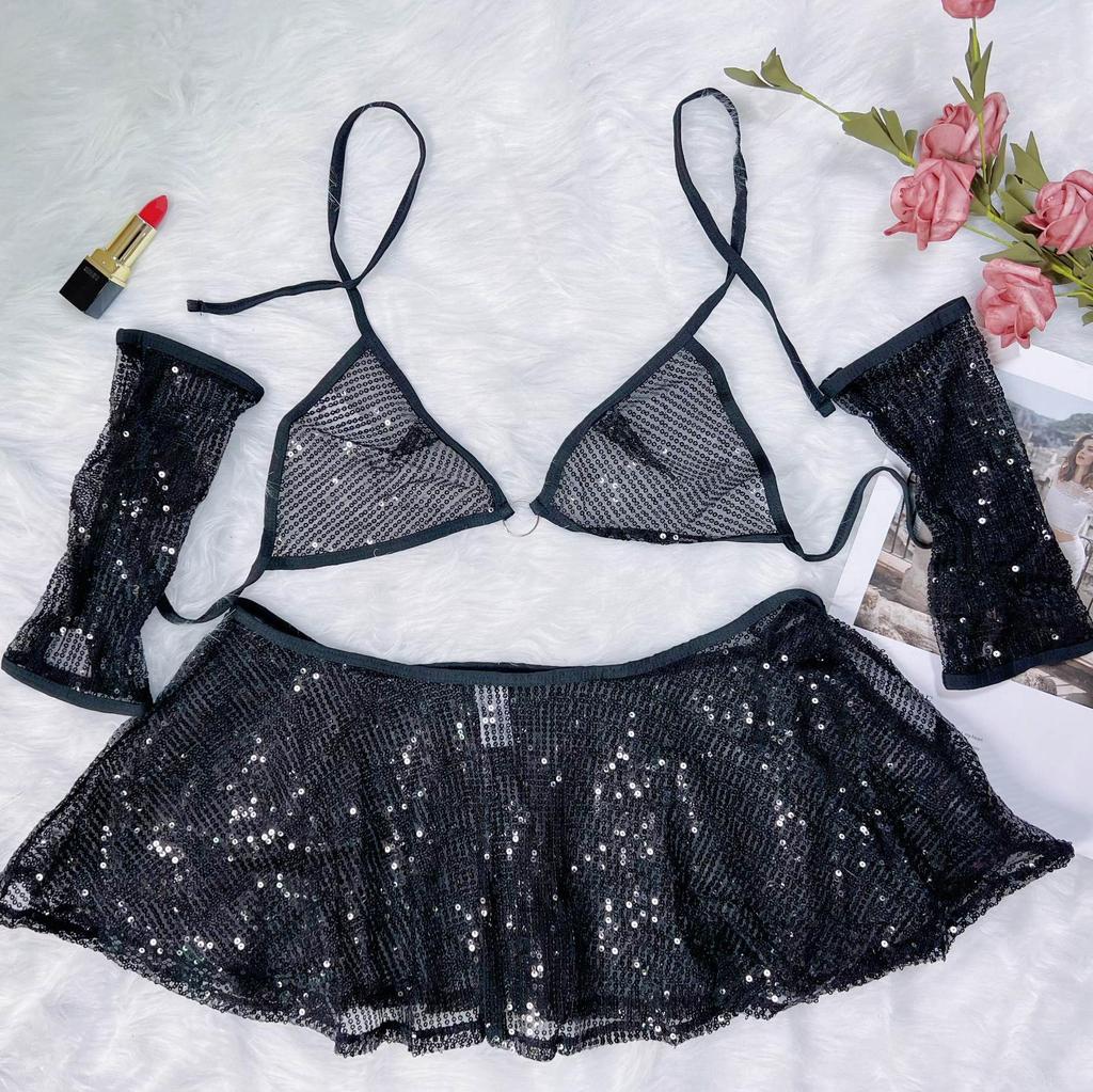 Jiani European & American Sequined Nightclub Dance Outfit: Revealing Lingerie Set for Women