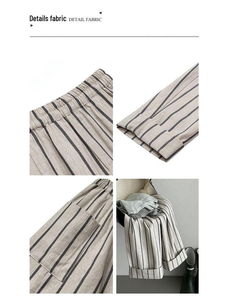 Lu Xi Japanese Retro Linen Striped Wide-Leg Pants - Spring 2026