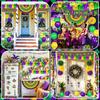 Mardi Gras Parade Float Decorations Kit Purple Green Gold Tinsel Garlands Fan Flag Mardi Gras Banner Balloons Paper Fans Streamers Masquerade Masks