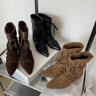 Fashion New Style Luxury Women's Thin Heel Short Boots Fashion Pointed Wide Tube Folded Stacked Boots Women's Large Ankle Boots