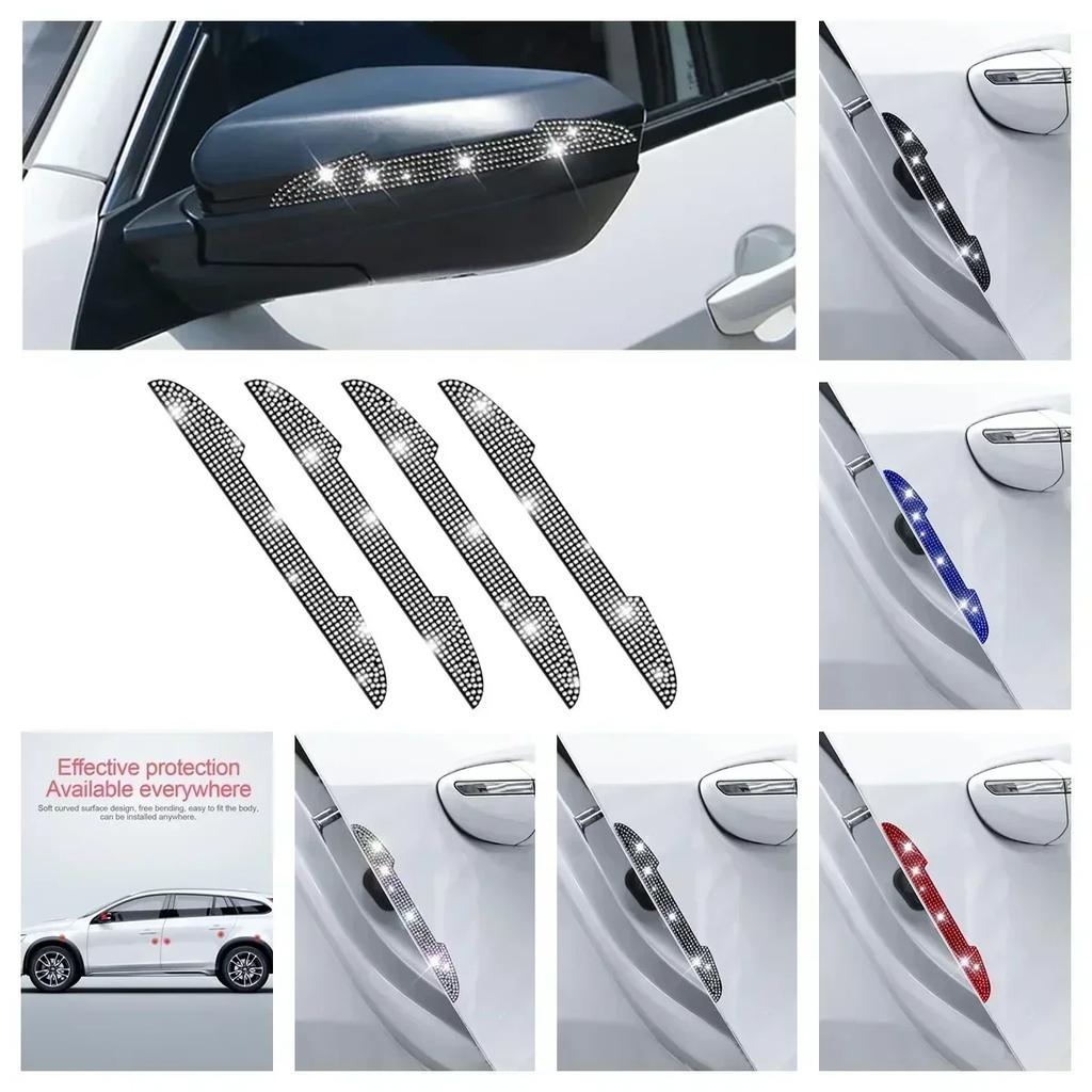 2/4Pcs Car Stickers Car Door Bowl Handle Protection Strip Rhinestone Inlay Rearview Mirror Anti-scratch Decal Auto Accessories