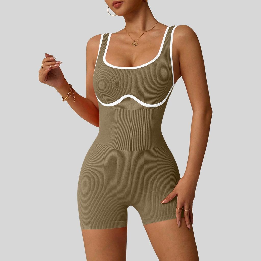 Women's Fashionable Solid Color Round Neck Tight Back Yoga Suit Yoga Jumpsuit