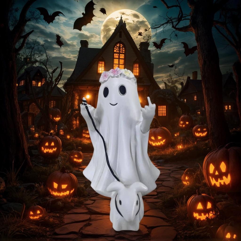 1 Halloween Ghost Dog Leash Ornament, Quirky Little Wreath, Fun Decoration for Indoor and Outdoor Tabletops, Suitable for Halloween and Other Holidays