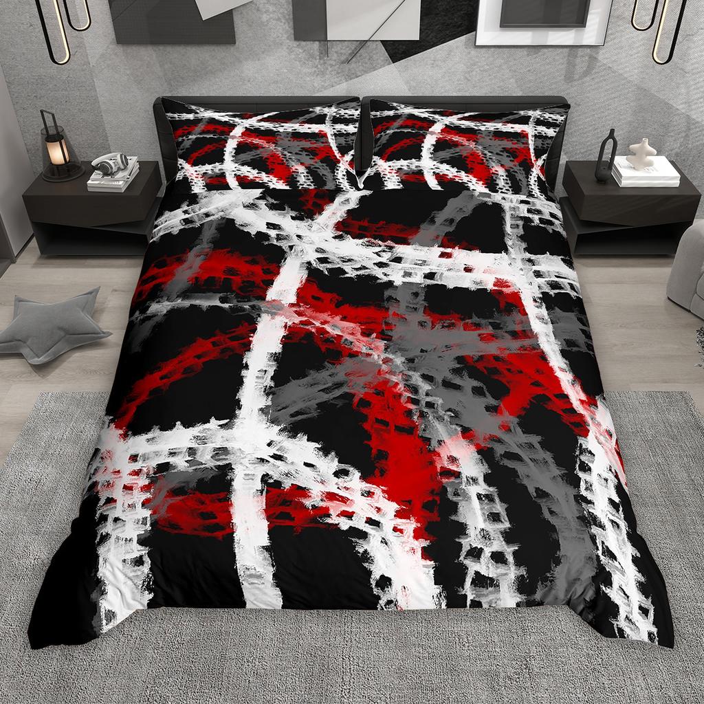 Homewish Geometric Stripes Duvet Cover Set 2Pcs/3Pcs Vintage Oil Painting Bedding Set Aesthetic Brush Strokes Comforter Cover