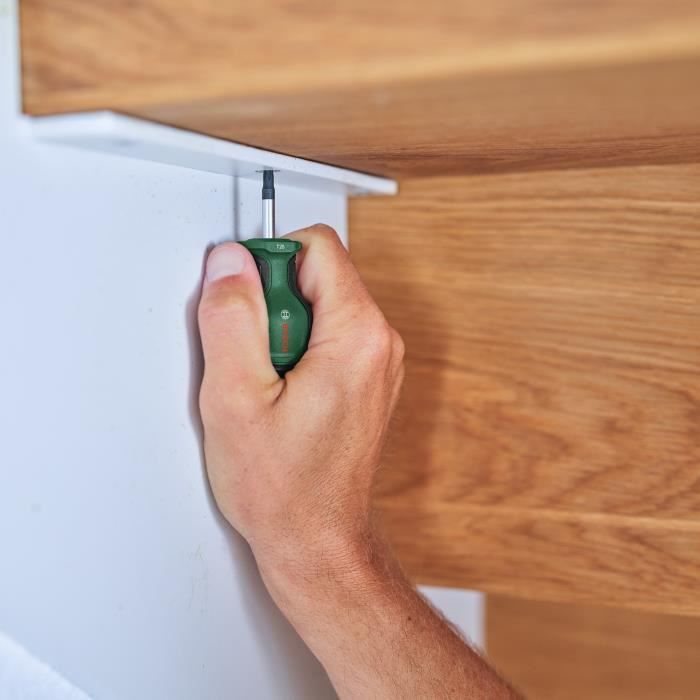 Bosch Set de 6 tournevis courts (pour endroits restreints ; PH/PZ/TX/Plat ; acier S2 ; couple élevé ; embout magnétique)