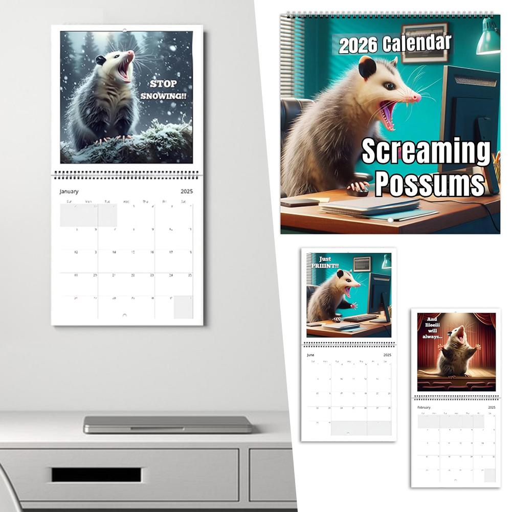 2026 Funny Screaming Possums Calendar January 2026 December 2026 Thick Possum Calendar Funny Gag Gift for Possum Animal Lover