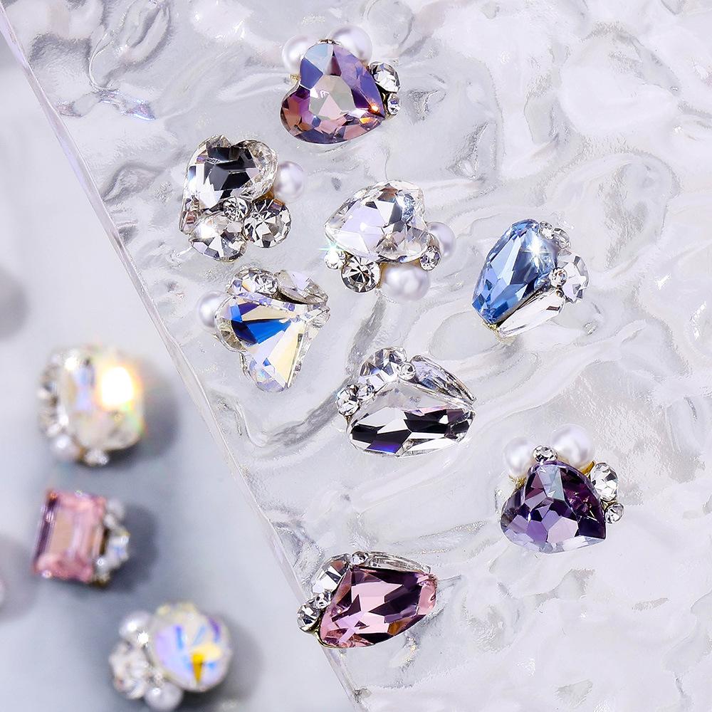 Nail Art Diamond Ball Stack Diamond Finished Nail Art Diamond Decoration Super Shiny Rectangle Right Angle Handmade Diamond Set With Pearl Decoration