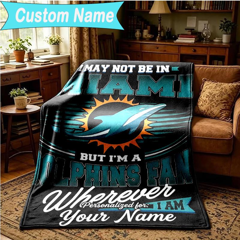 1PC Custom Name Blanket Sunny Day Dolphins Flannel Blankets Patterns Throw Blanket All-Season Soft Gift for Couch, Bed, Camping, Birthday Gifts