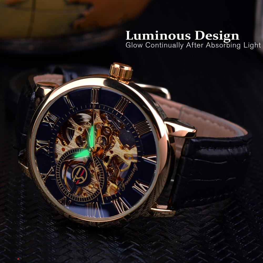 Forsining Men's Fashion Retro Hollow Through Bottom Mechanical Manual Mechanical Watch