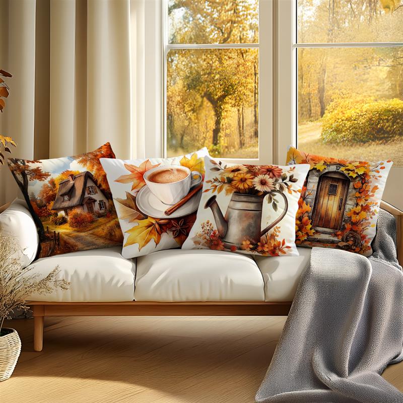 Autumn Maple Leaves Cushion Pillowcase Printed Polyester 45X45Cm Throw Pillowcover Decorative Sofa Cushion Pillowslip Home Decor