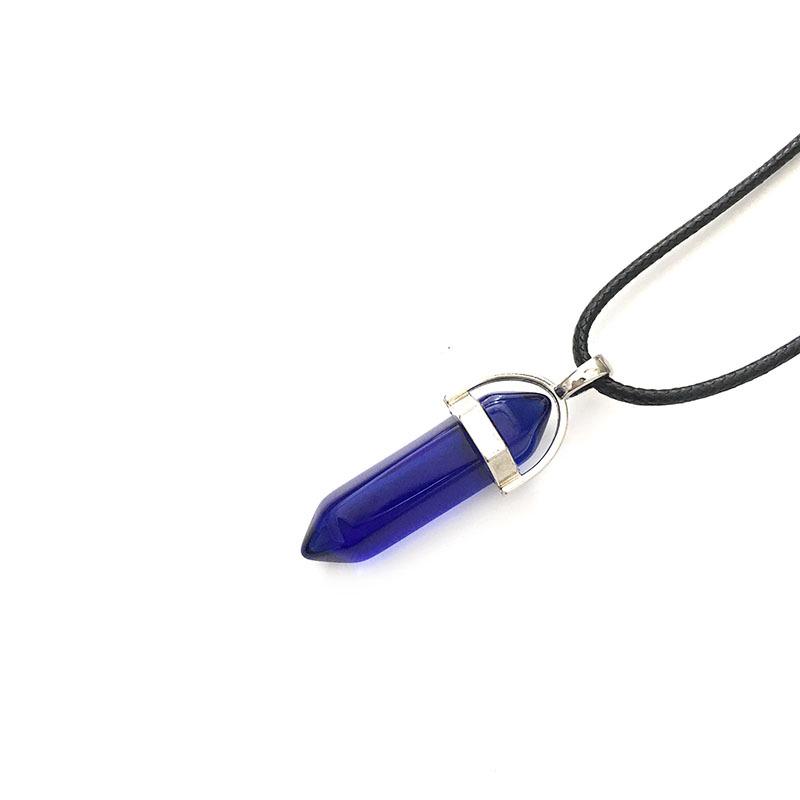 European & American Natural Stone Hexagonal Column Necklace with Teardrop Crystal Hexagonal Prism Pendant