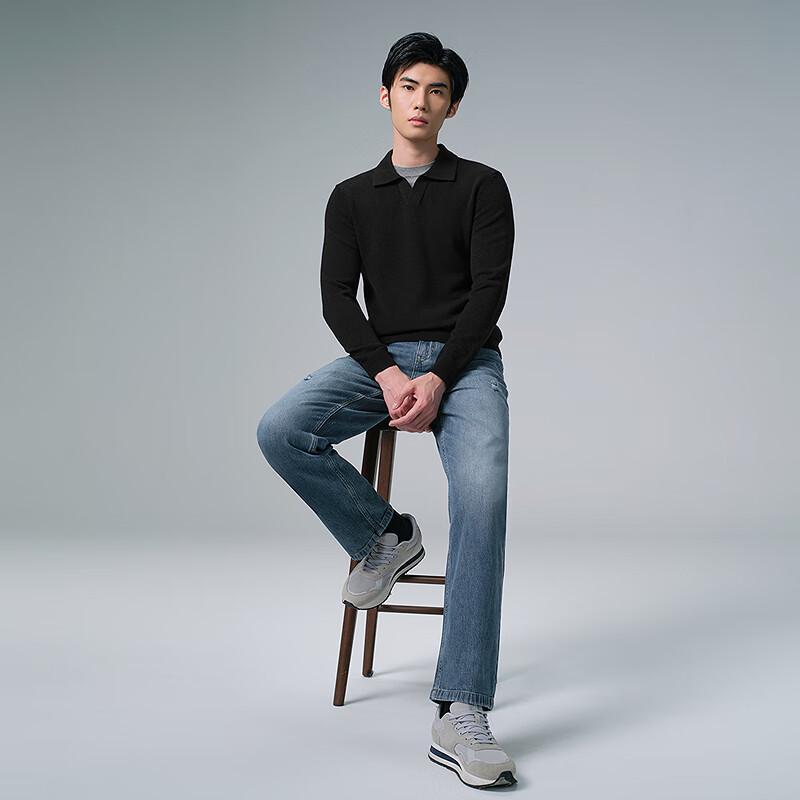 Lilanz Men's 2025 Winter Faux Two-Piece Seagull Collar Wool Sweater