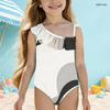 Costume da bagno intero da bambina a spalla singola con volant e stampa geometrica