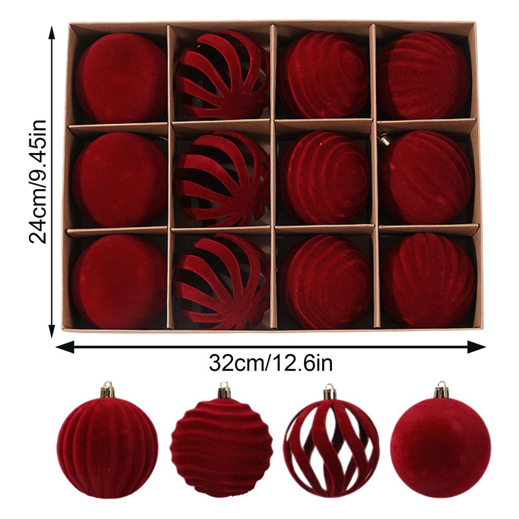 12pcs 8cm Velvet Christmas Ball Pendant Reusable Christmas Hanging Balls Flocked Xmas Tree Ornaments Party Favors
