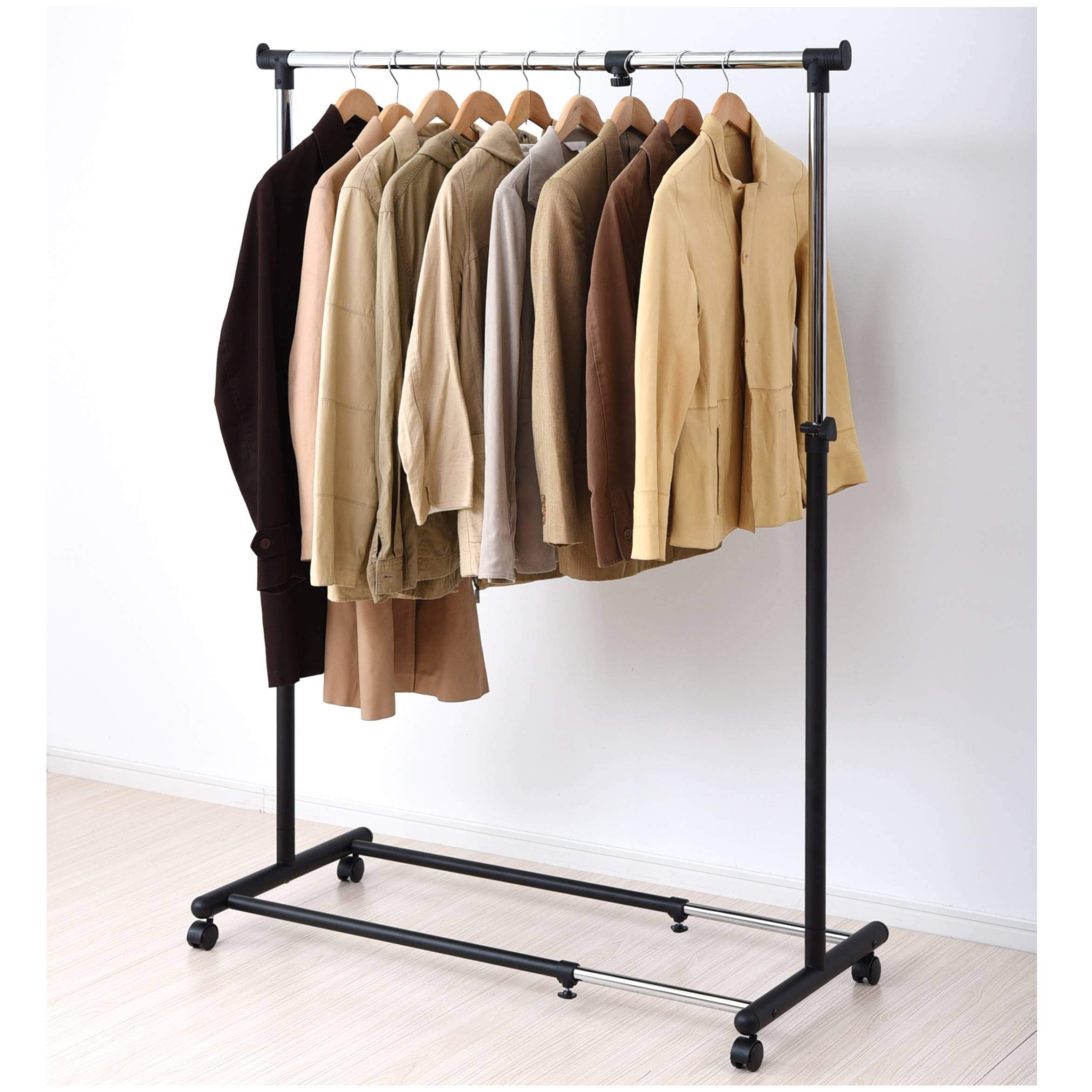 

YAMAZEN Single Clothes Rack, 30kg Load Capacity, 81-122cm Wide x 49cm Deep x 111-184cm High, Adjustable Width and Height, Matte Black, YBH-SS(MBK)