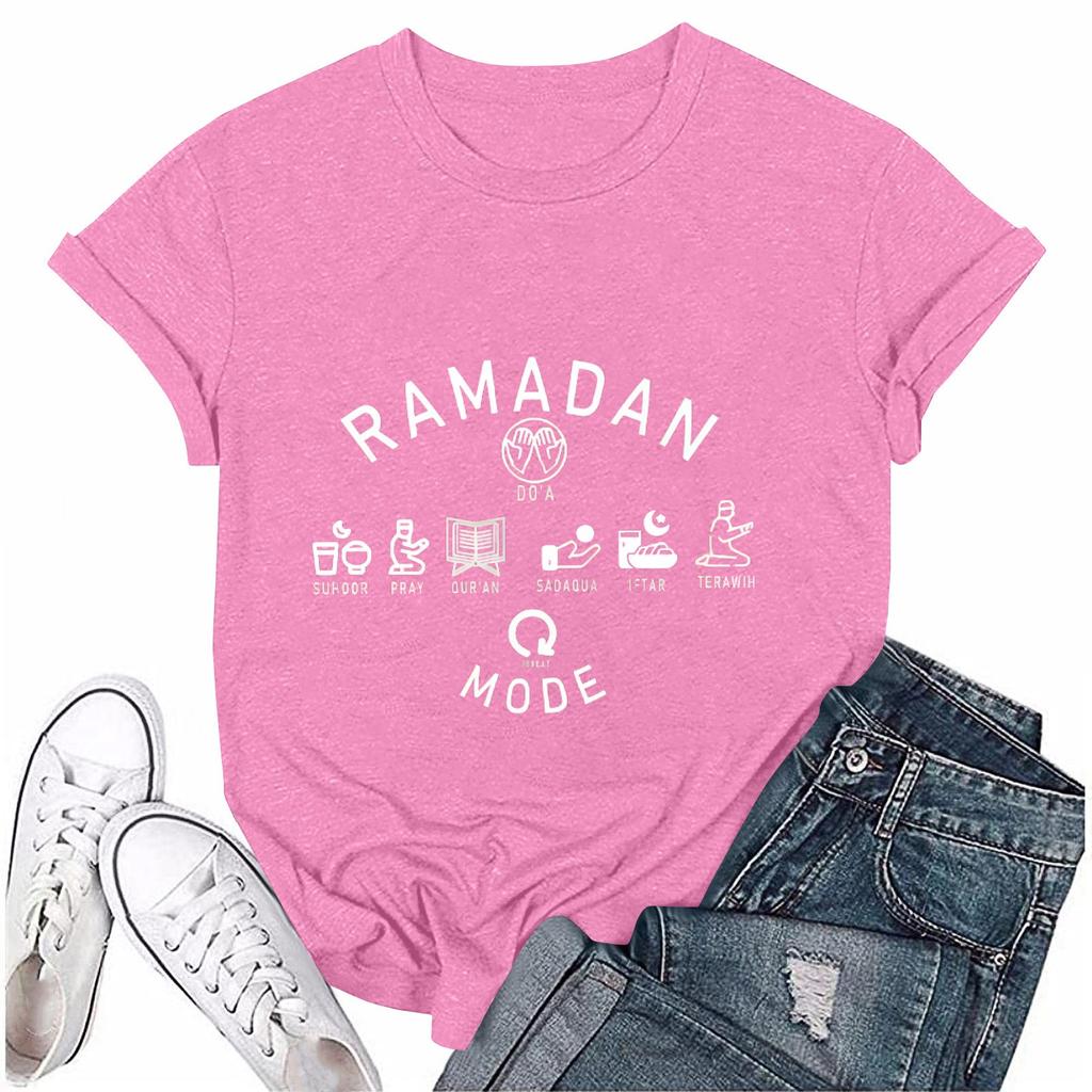 Girls casual loose printed T-shirt round neck pullover short sleeve top