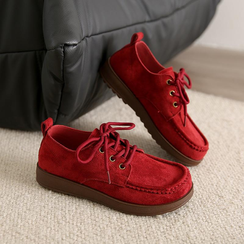 Flat-soled single shoes women's spring new retro versatile soft-soled shoes lace-up casual Doudou shoes