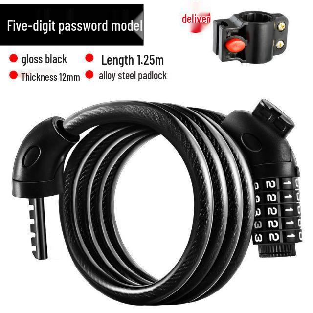 Portable Frosted Steel Cable Bicycle Lock with Anti-Theft Combination for Mountain Bikes and Electric Vehicles