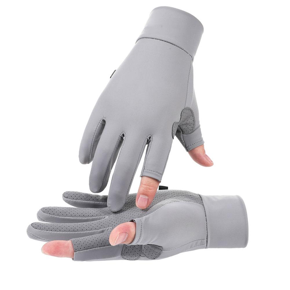 1 Pair Ice Silk Motorcycle Sunscreen Gloves Exposed-two-fingers Anti-uv Breathable Sweat-absorbing Light Outdoor Fishing Gloves