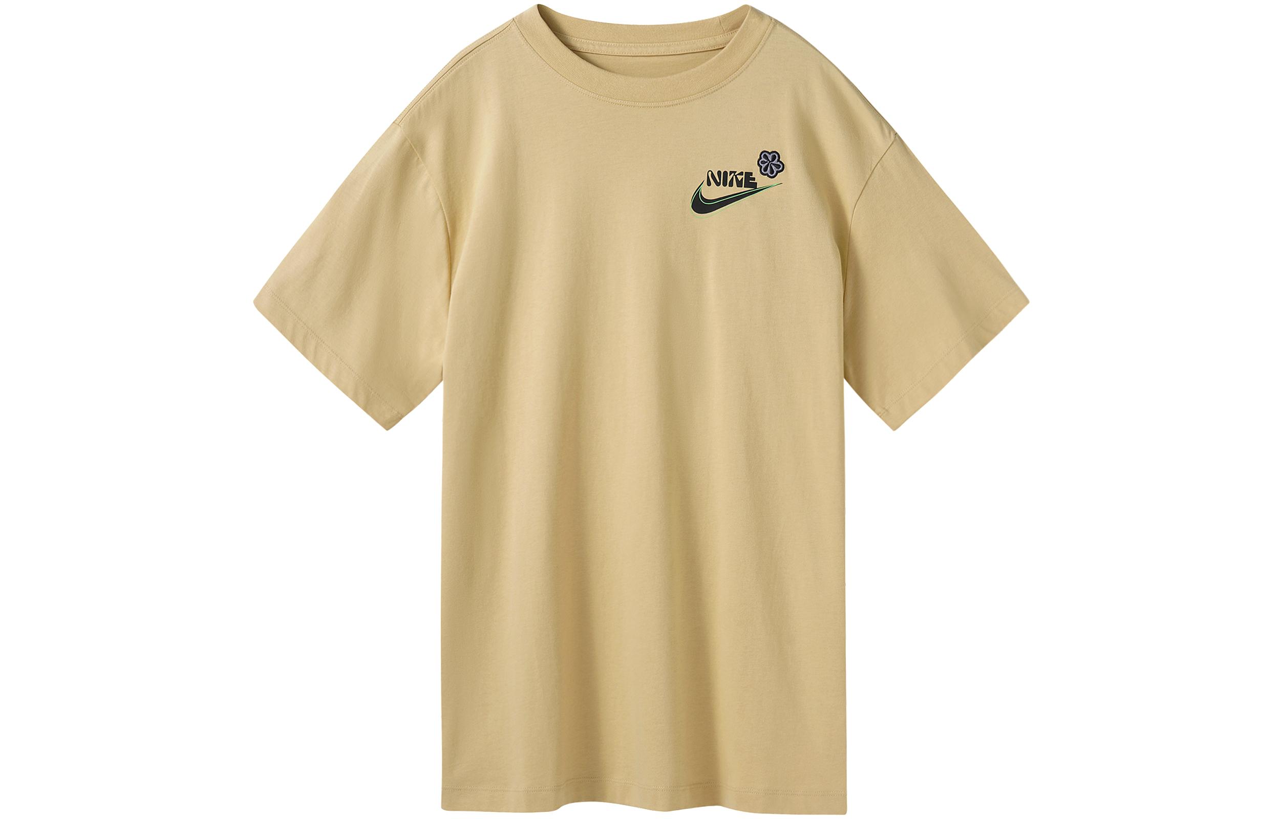 Nike T Shirts Women s Khaki Crew Neck Moderate Straight Fit DR9003-252 XL