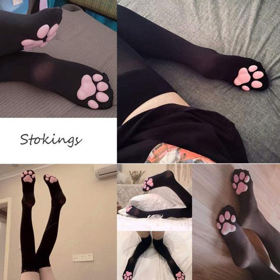 1 sada Dámské 3D punčochy kočičí tlapky Rukavice Set Kawaii Cat Cosplay Kitty Ponožky Jednobarevné Protiskluzové Halloween Party Ponožky s drápem Paws Pad Ponožky