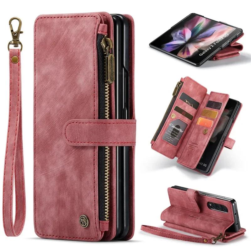 Business Flip Leather Phone Case For Samsung Galaxy Z Fold 7 6 5 4 S25Ultra S24 FE S23 S22 S21 S20 Plus Zipper Wallet Card Cover