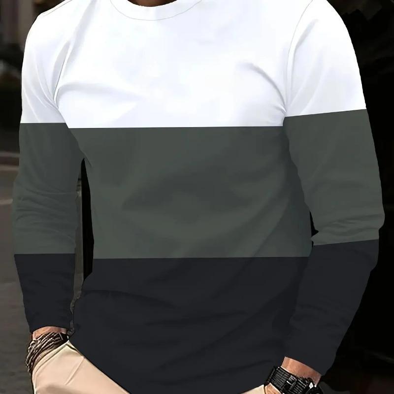 Men's Long-Sleeved Striped Printed T-Shirt - Comfortable and Breathable Shirt for Outdoor Leisure Streetwear