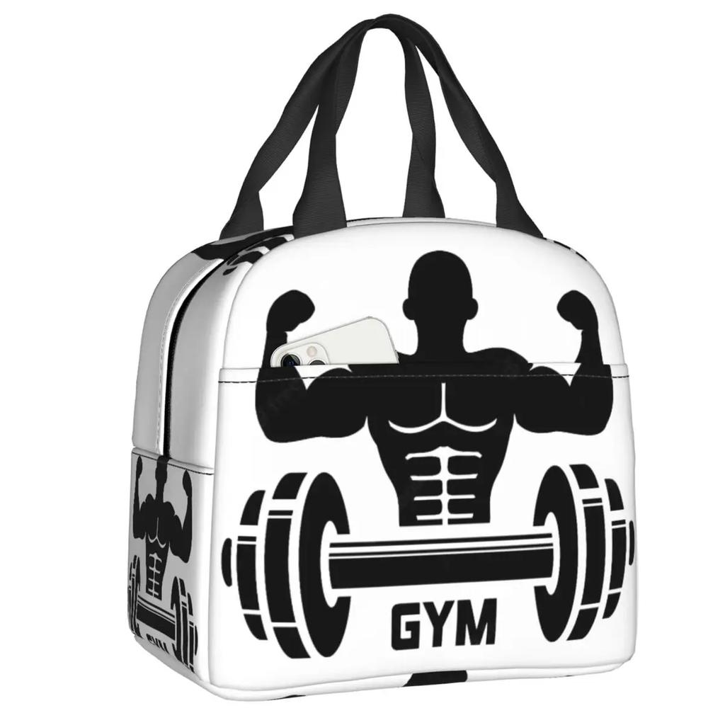 Powerhouse Gym Logo Thermal Insulated Lunch Bag Women Bodybuilding Fitness Portable Lunch Container Travel Storage Food Box