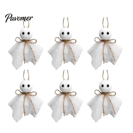 Retro Holiday Window Displays Halloween Ghost Ornament, 4 Inch Small Doll Hanging Decoration with Jute Rope, Autumn Garden Party Decorations Farmhouse