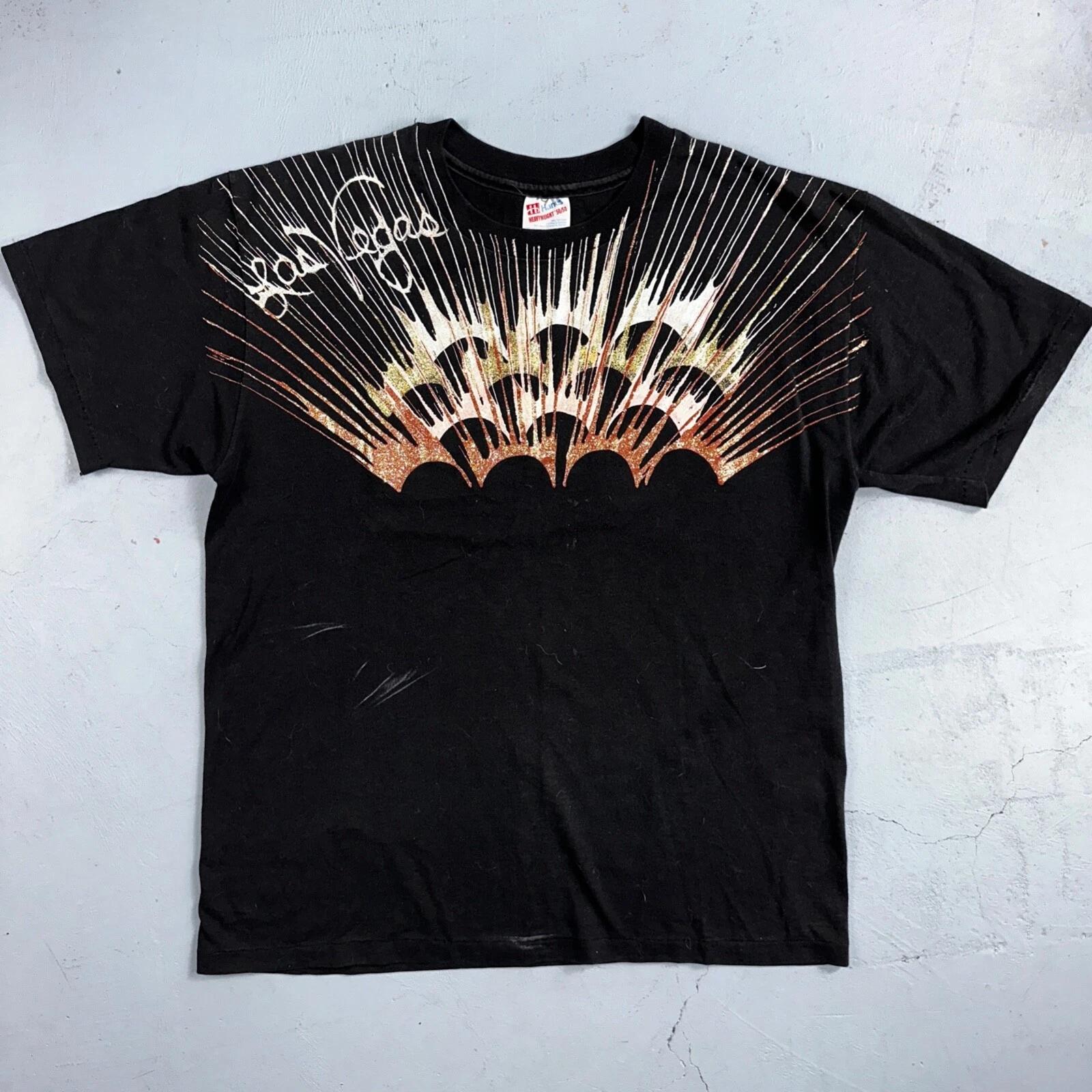 

Hanes Las Vegas Nevada Glittery VTG T Shirt New Years Paint Splash Casino 90s 2XL