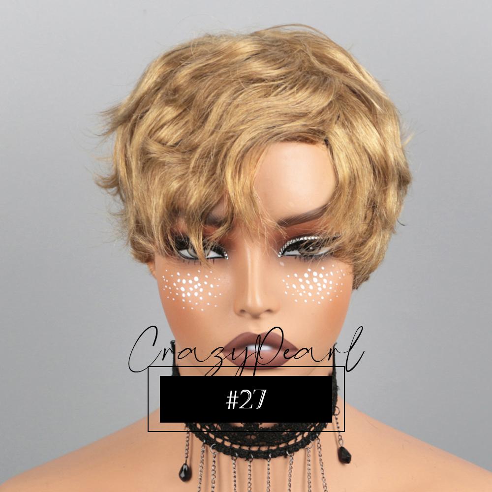 CrazyPearl Colored Light Brown Pixie Cut Wigs Human Hair 100% Short Wigs Human Hair Full Machine Wigs Glueless Wigs Human Hair