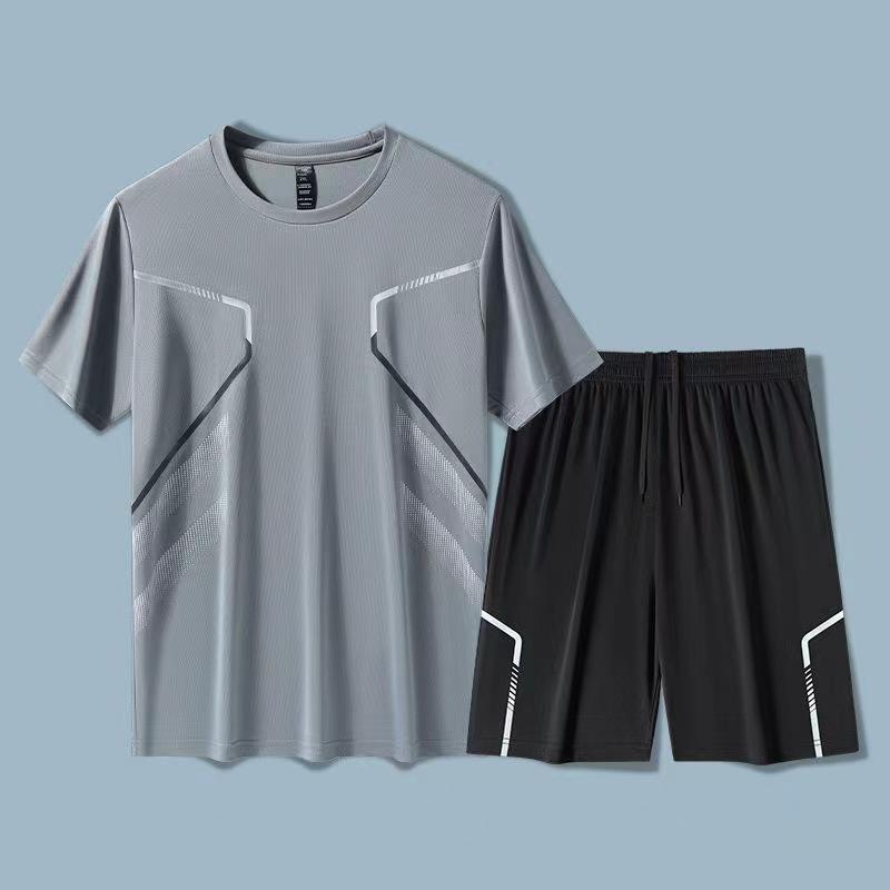 

Мужской быстросохнущий спортивный комплект: Футболка с коротким рукавом для бега и фитнес-шорты для летних пробежек, баскетбола и активного отдыха L (100-115 jin)