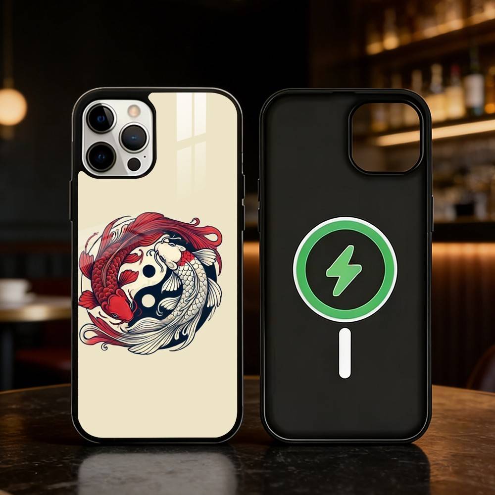 Koi Carp Fish Yin Yang Art Phone Case For iPhone 17 16 15 14 13 12 Pro Max Plus for Mirror Wireless Magnetic Cover