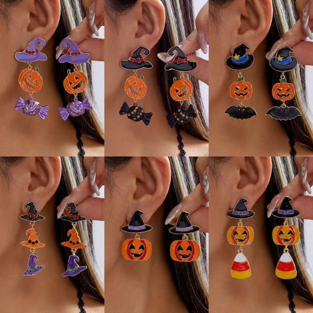 Crystal Halloween Earrings Rhinestone Witch Hat Dangle Earrings Long Tassel Drop Earrings  Party